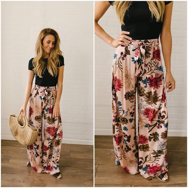 ECOWISH Floral High Waist Wide Leg Pants
