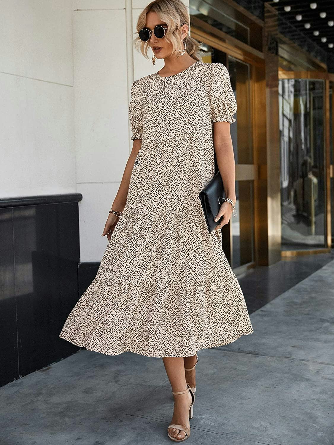 PRETTYGARDEN Puff Sleeve Midi Dress