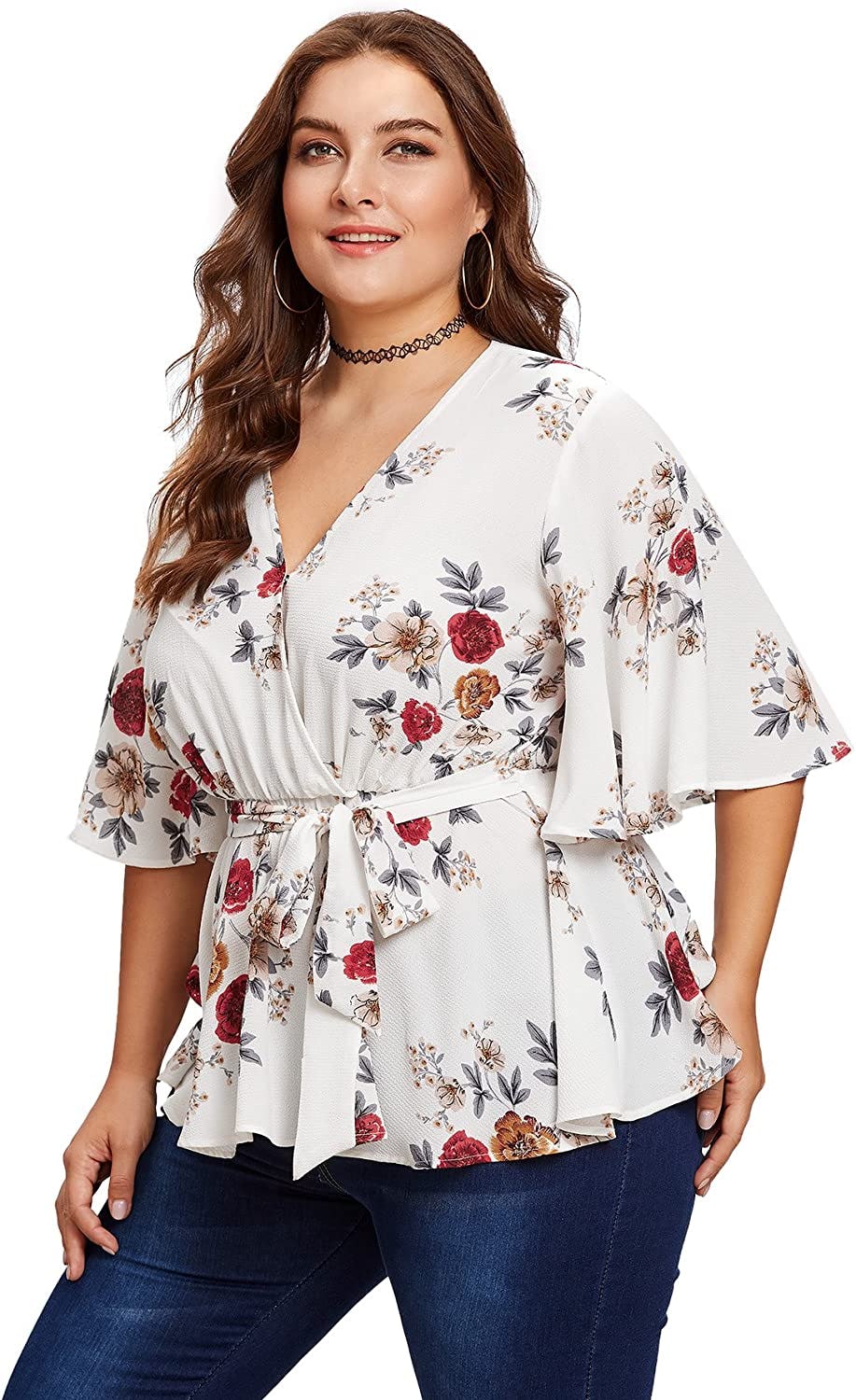 Romwe Peplum Wrap Blouse