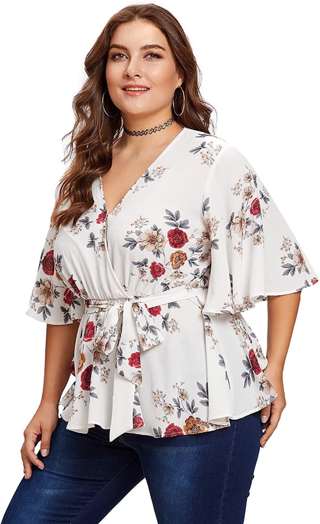 Romwe Peplum Wrap Blouse