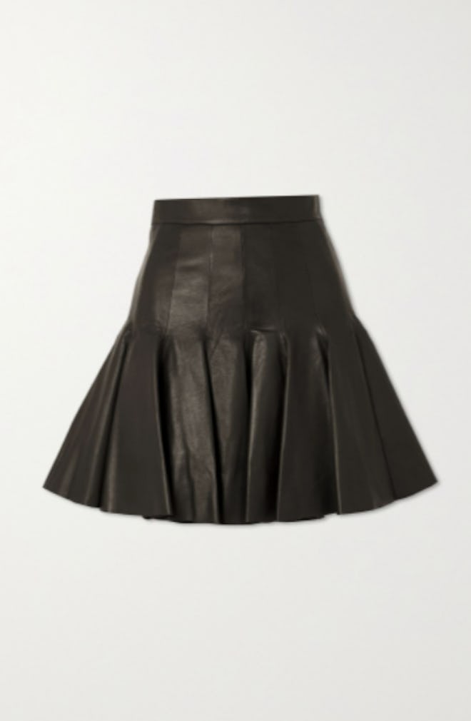 Sergio Hudson Pleated Leather Mini Skirt