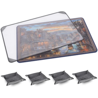 This puzzle mat features a clear top cover for extra protection.