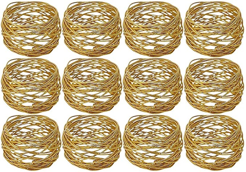 Kaizen Casa Handmade Round Mesh Napkin Rings Holder for Dinning Table Parties Everyday, Set of 12 (G...