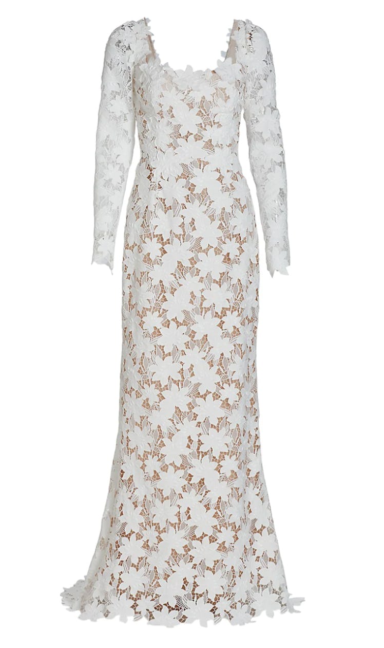 Long-Sleeve Floral-Lace Gown