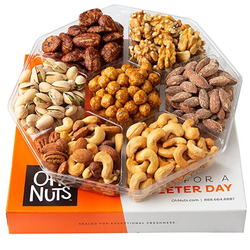 Oh! Nuts 7 Variety Roasted Salted Nuts Holiday Gift Basket - 1.8 LB Prime Gourmet Assortment Nuts Tr...