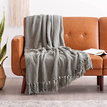 Chanasya Textured Knitted Super Soft Throw Blanket with Tassels - Warm Fluffy Cozy Plush Knit - for ...