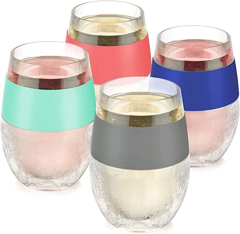 HOST Cooling Cup Set of 4 Plastic Double Wall Insulated Freezable Drink Chilling Tumbler with Freezi...