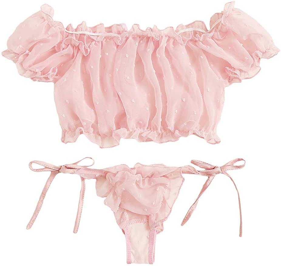 SheIn Ruffle Trim Dobby Mesh Lingerie Set