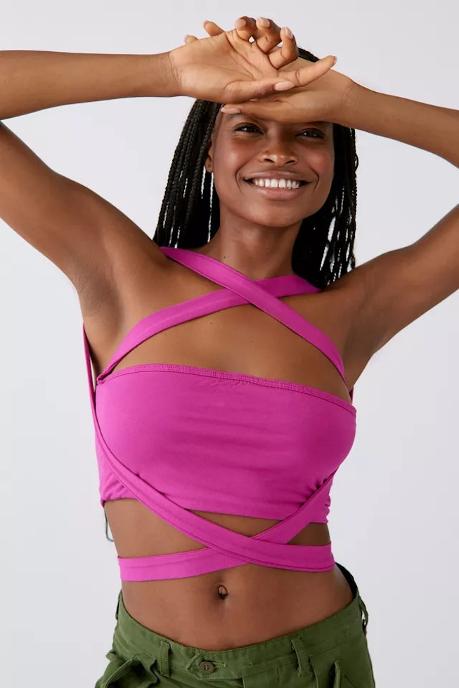 Women Solid Brown Off-Shoulder Neck Front Cutout Satin Bralette