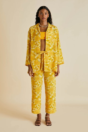 Olivia von Halle yellow printed pajama set