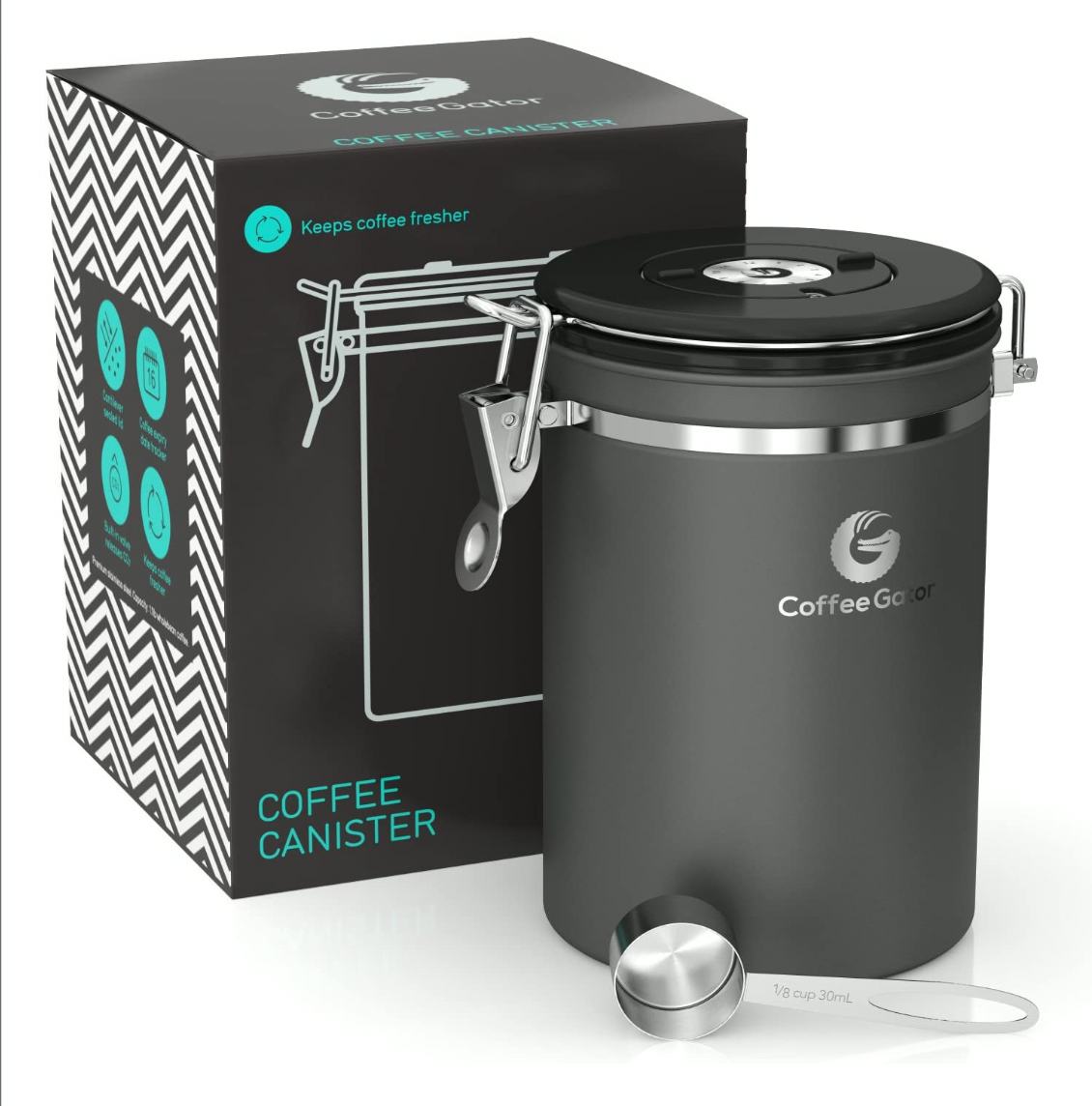 Coffee Gator Stainless Steel Coffee Grounds and Beans Container