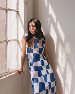 Find Me Now blue and white checker dress