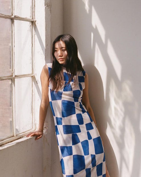 Find Me Now blue and white checker dress