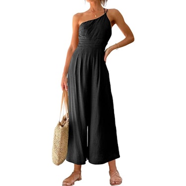ANRABESS One Shoulder Pleated Jumpsuit