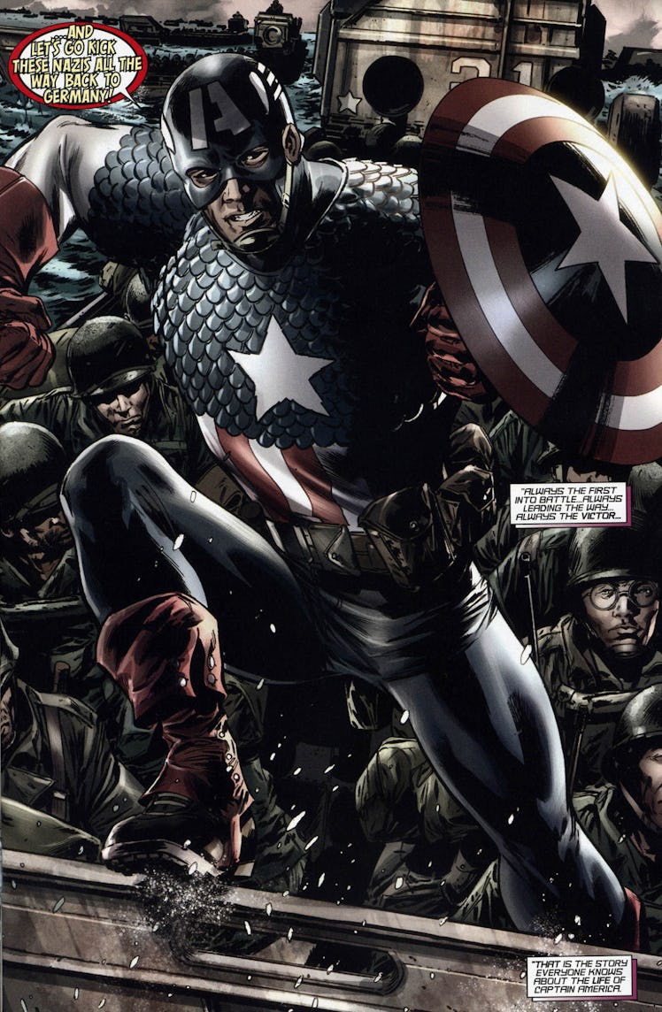 Illustration of Captain America in a fight scene