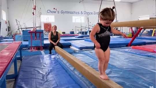 2-year-old Drew is walking the same balance beam her mom Shawn Johnson trained on.