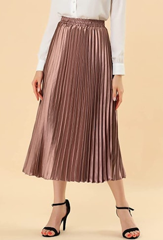 Allegra K Metallic Pleated Midi Skirt