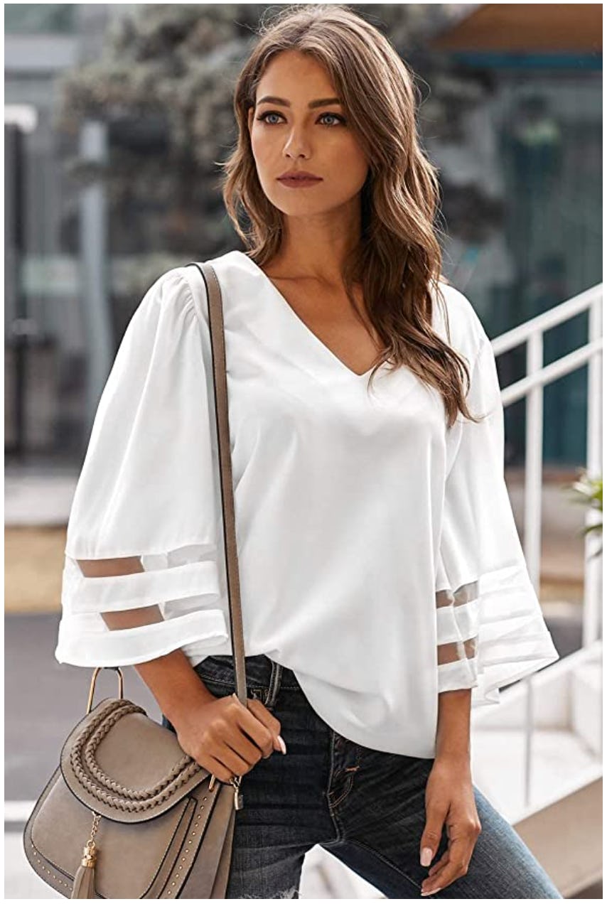 ROSKIKI V-Neck Bell Sleeve Blouse