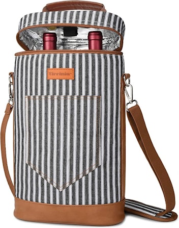 Tirrinia 2 Bottle Wine Tote Carrier - Insulated & Padded Versatile Cooler Bag for Travel, BYOB Resta...