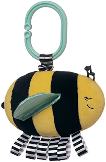 This jiggly bee newborn toy is easy to attach to car seats and strollers.