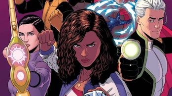 Kate Bishop stands with her fellow Young Avengers in Young Avengers Vol. 2 #13