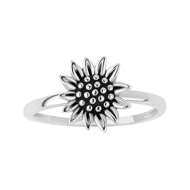 PRIMROSE Sterling Silver Oxidized Flower Fidget Spinner Ring