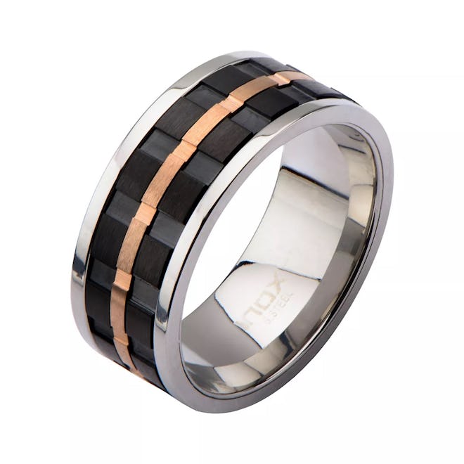 Two-Tone Stainless Steel Groove Spinner Ring