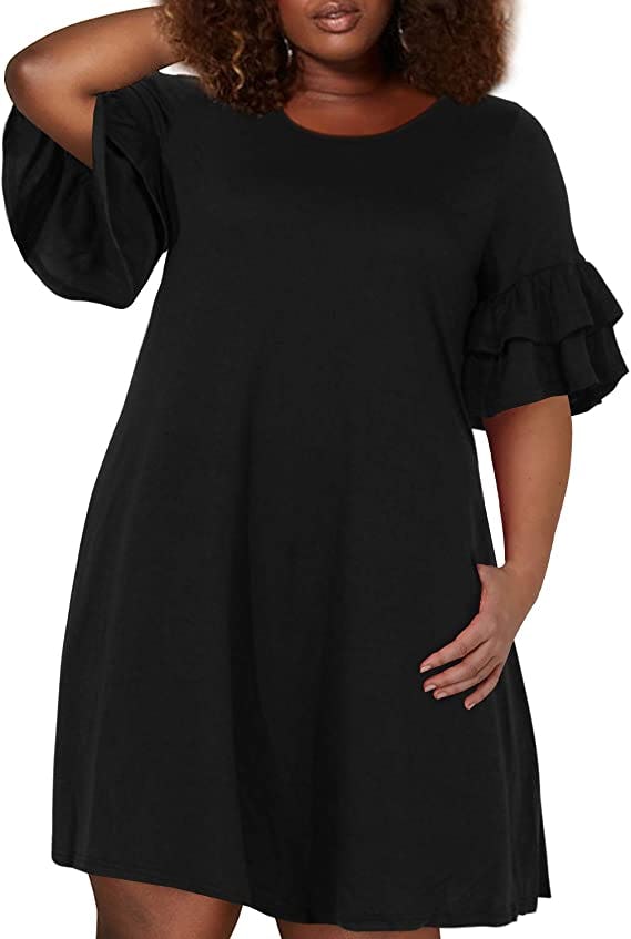 Nemidor Ruffle Sleeve Swing Dress with Pockets