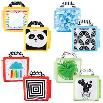 Sassy Reversible Soft Sensory Activity Panels are a newborn toy with various textures and colors. 