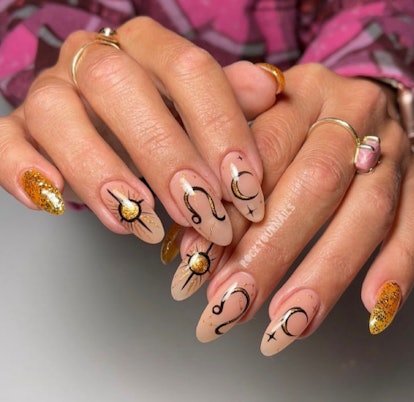 simple leo nail art on oval nails for leo birthdays