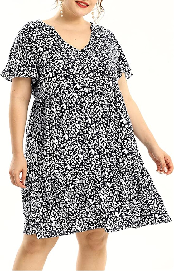 Shiaili Flowy Ruffle Leopard Dress