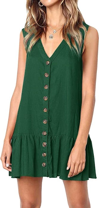 Imysty V-Neck Button Down Ruffle Dress