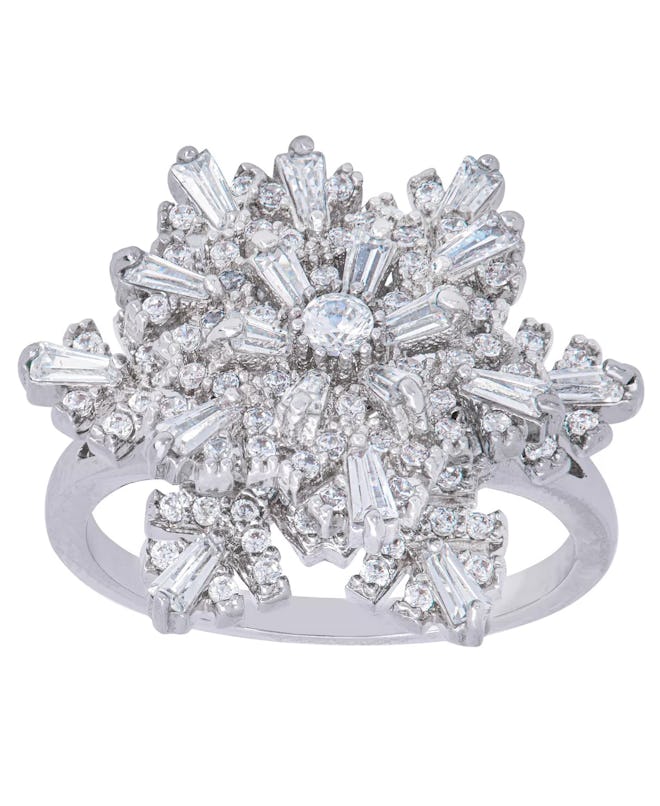 Silver Plated Cubic Zirconia Snowflake Spinner Ring