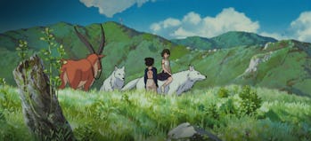 Ashitaka and San stand in a reborn grass field