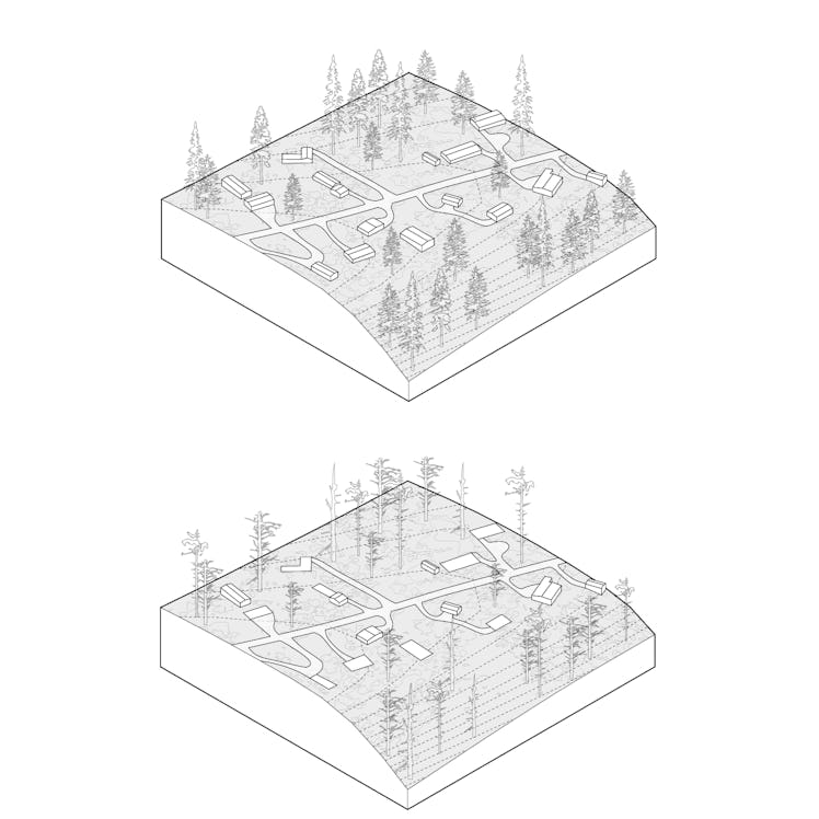 a before and after of moving communities out of the way of the worst fires