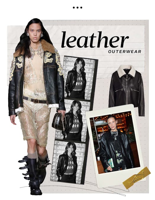 Models dressed in the most unexpected leather outwear trends, including long, grungy duster jackets ...