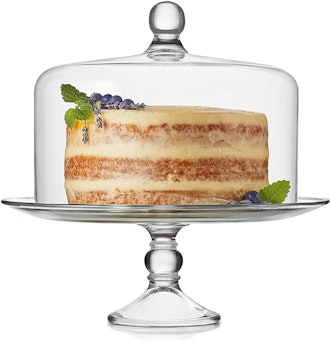 Libbey selene glass cake stand with dome