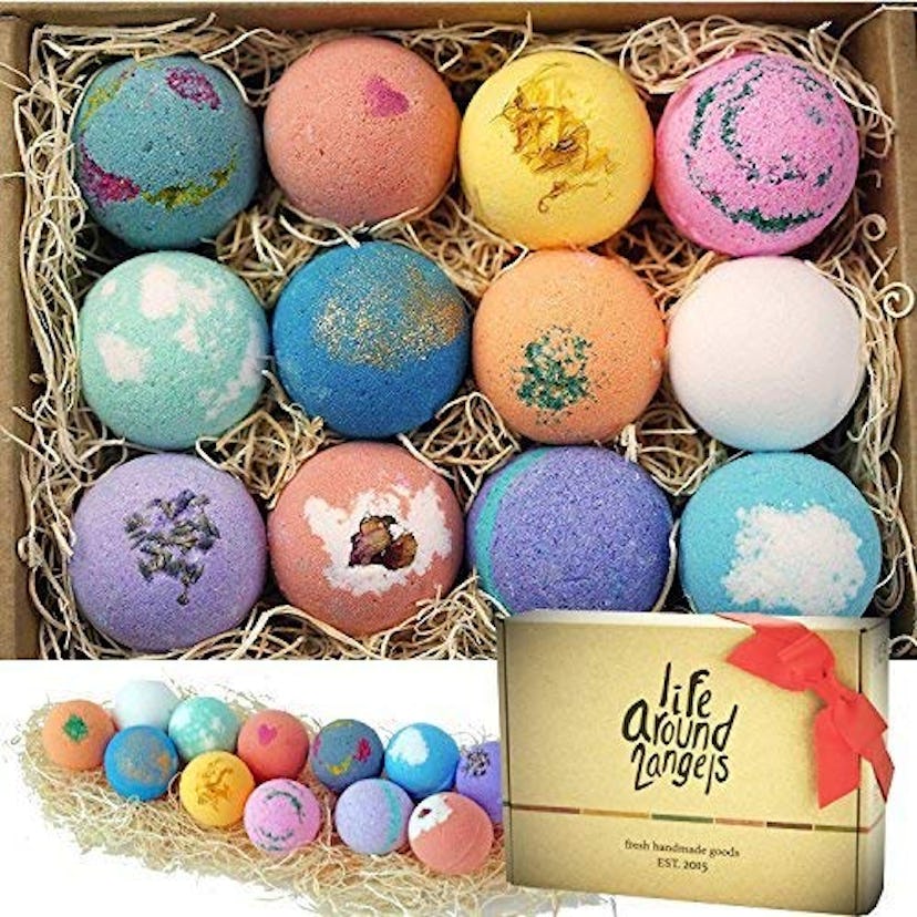 LifeAround2Angels Bath Bombs Gift Set 12 USA made Fizzies, Shea & Coco Butter is an affordable hoste...