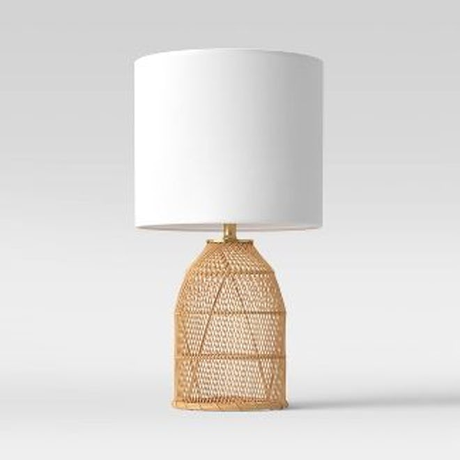 Rattan Diagonal Weave Table Lamp Tan