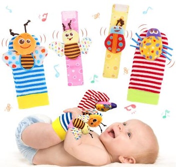 These wrist and foot rattles are wearable newborn toys.