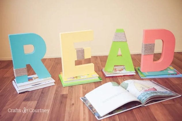 Back-to-school decorations like these big cardboard letters are easy to DIY.