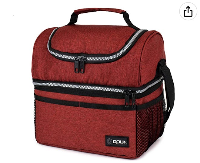 Red large lunchbox with water bottle holder