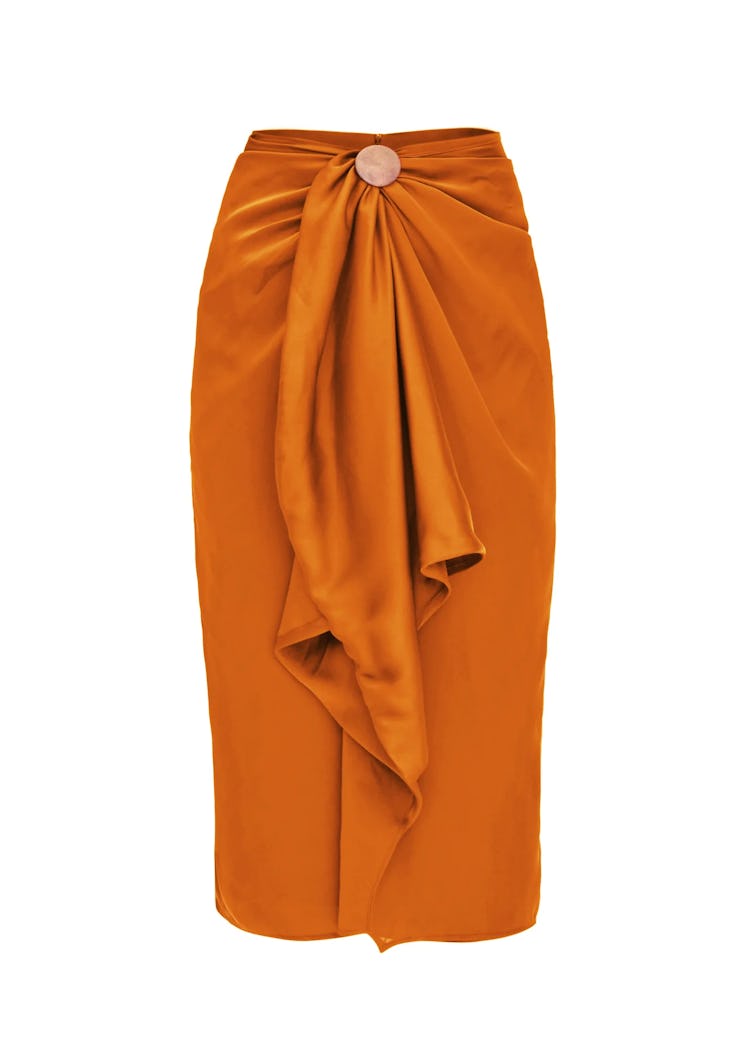 Andrea Iyamah ruched orange skirt