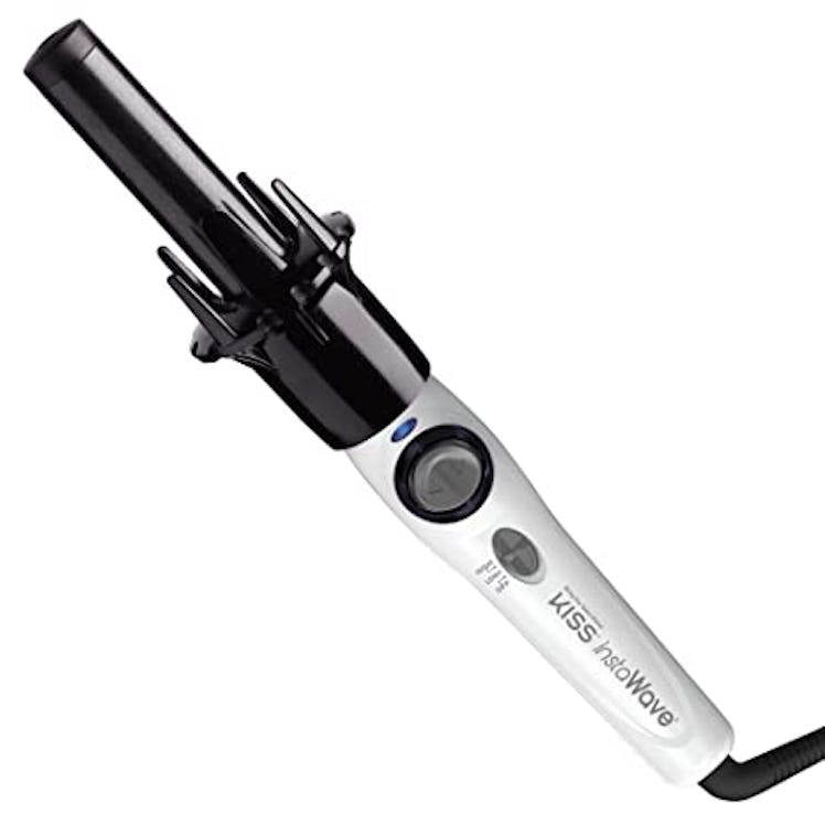 The KISS Instawave automatic curling iron for short hair uses prongs to loosely hold hair against th...