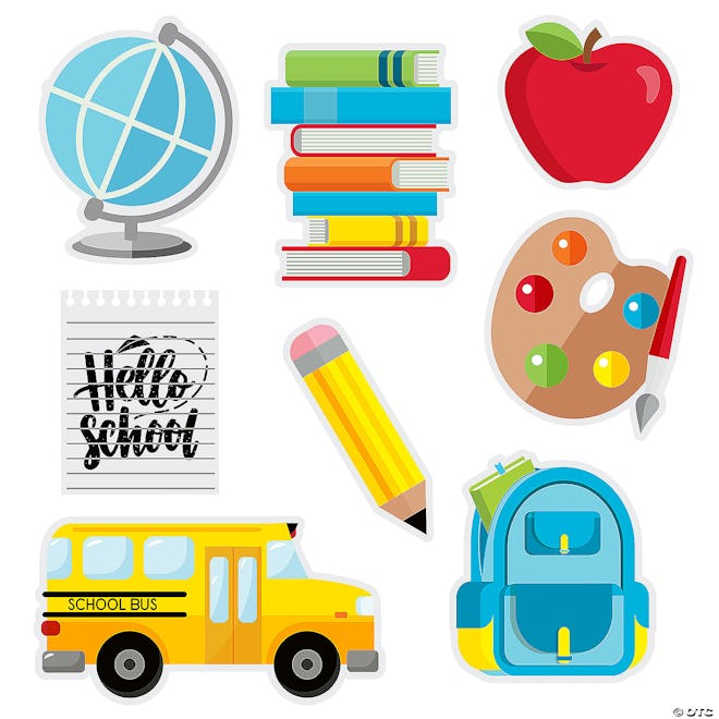 Back-to-school wall decorations can be taped onto anything that needs some help fitting your theme.