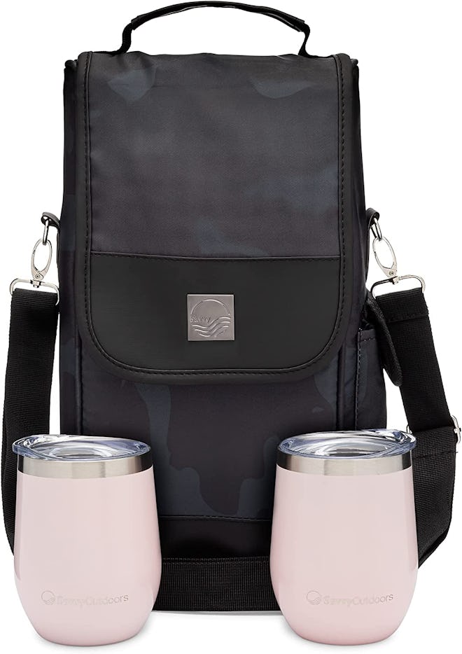 wine tote with two wine glasses