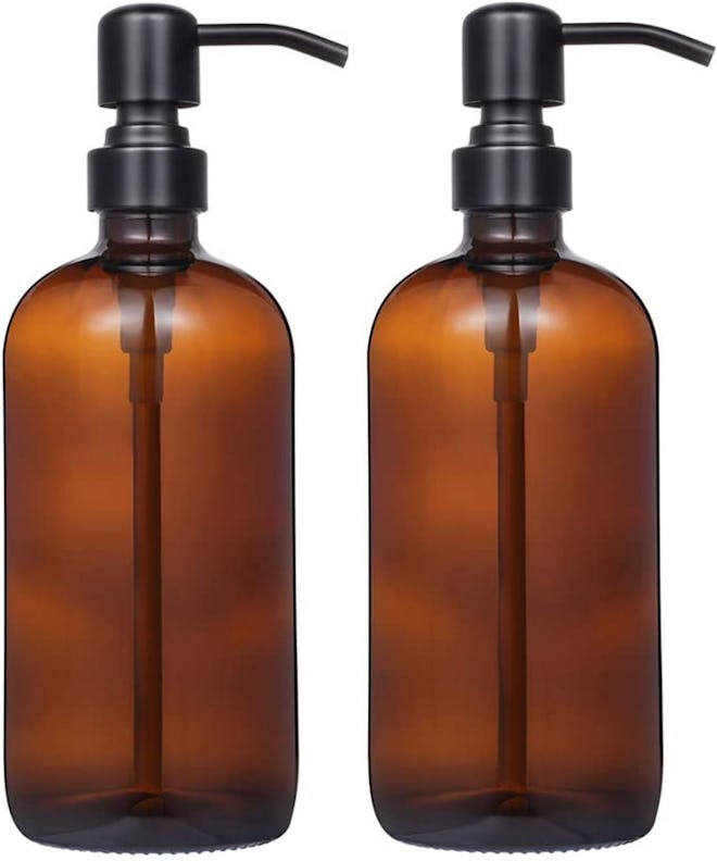 CHBJDAN Amber Glass Pint Jar Soap Dispenser (2-Pack) 