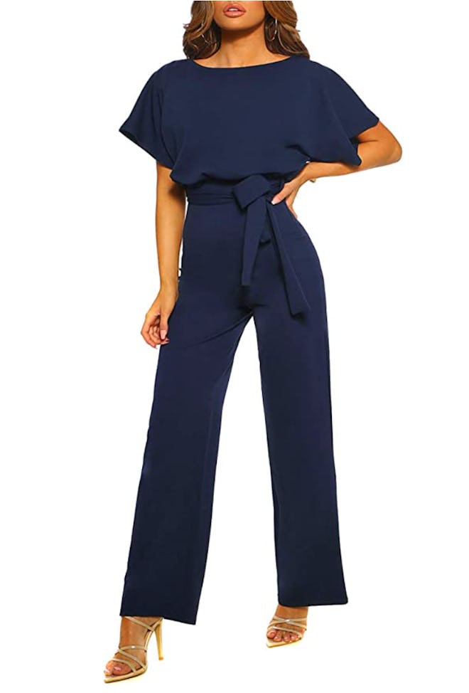Happy Sailed Short Sleeve Belted Wide Leg Jumpsuit