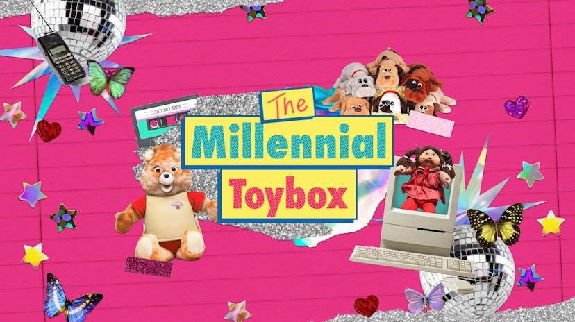 Collage on a pink background with various stickers of millennial things