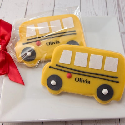 personalized school bus cookies